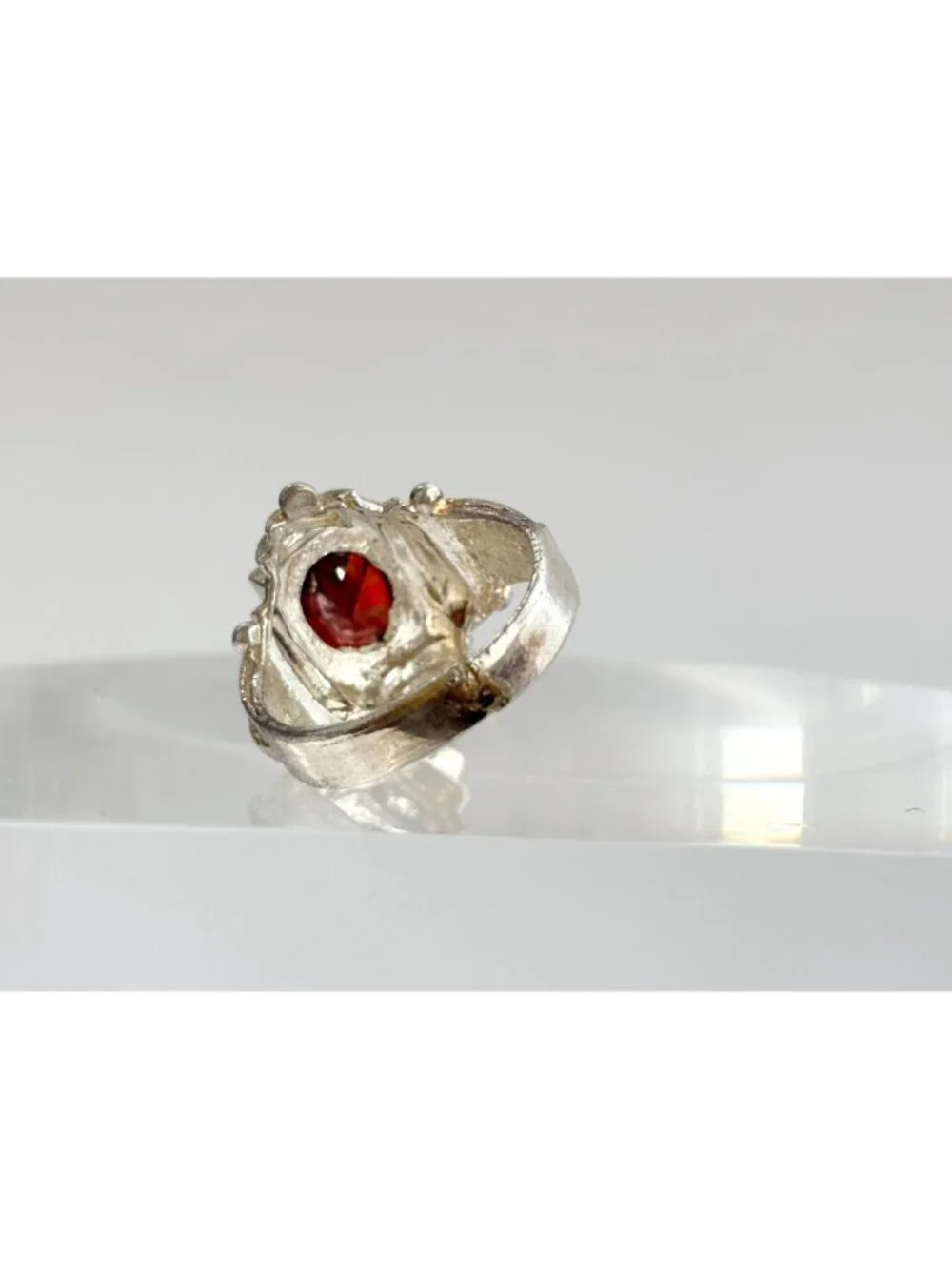 Art Deco Garnet Gemstone Geometric Sterling Silver 925 Vintage Ring - sz 8.75